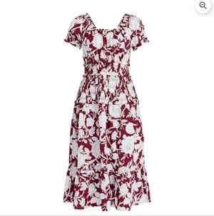 Time and Tru Smocked Peasant Dress Floral Wine Punch Women's XXL New